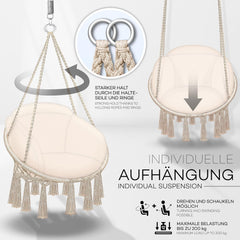 Tillvex® Hangstoel - Binnen & Buiten - Tot 200kg - Beige