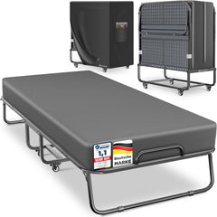 KESSER® Opklapbed, logeerbed, inclusief matras van traagschuim & wieltjes, opvouwbaar reisbed met metalen frame, belastbaar tot 250 kg, metalen bed met schuimrubberen matras & cover, anthrazit
