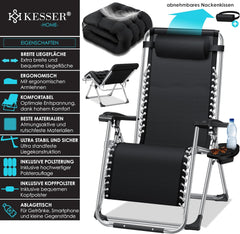 Tuinstoel - Ligstoel - Verstelbaar - Opvouwbaar - Zwart - KESSER®