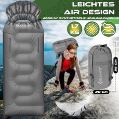 KESSER® Slaapzak voor buiten, 175 x 83 cm, dekenslaapzak, 3-4 seizoenen, campingslaapzak voor volwassenen en kinderen, licht, draagbaar, warm en waterafstotend, inclusief campinglamp en zijzak