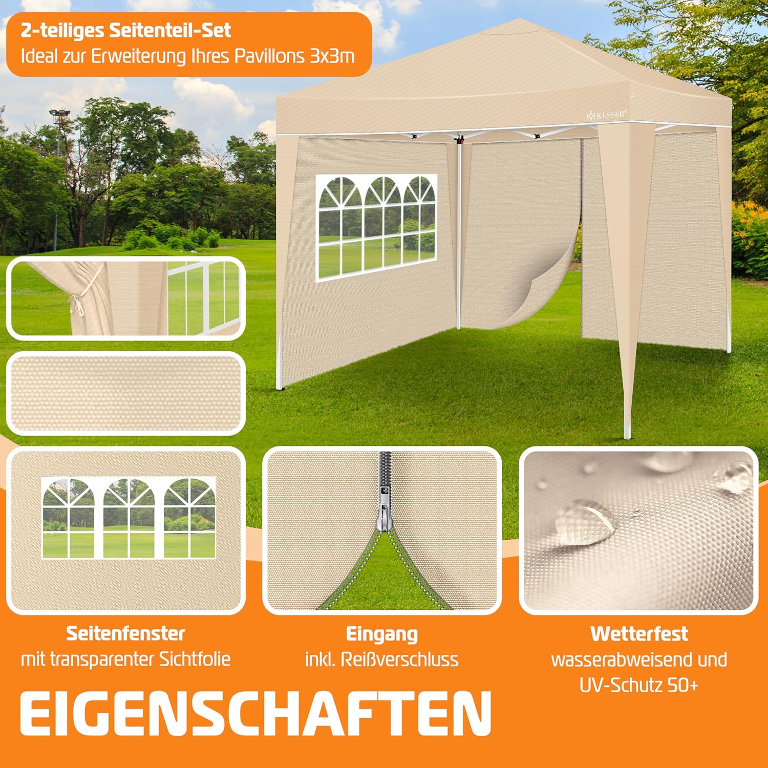 KESSER® Zijwand voor paviljoen - 3x3m - Beige