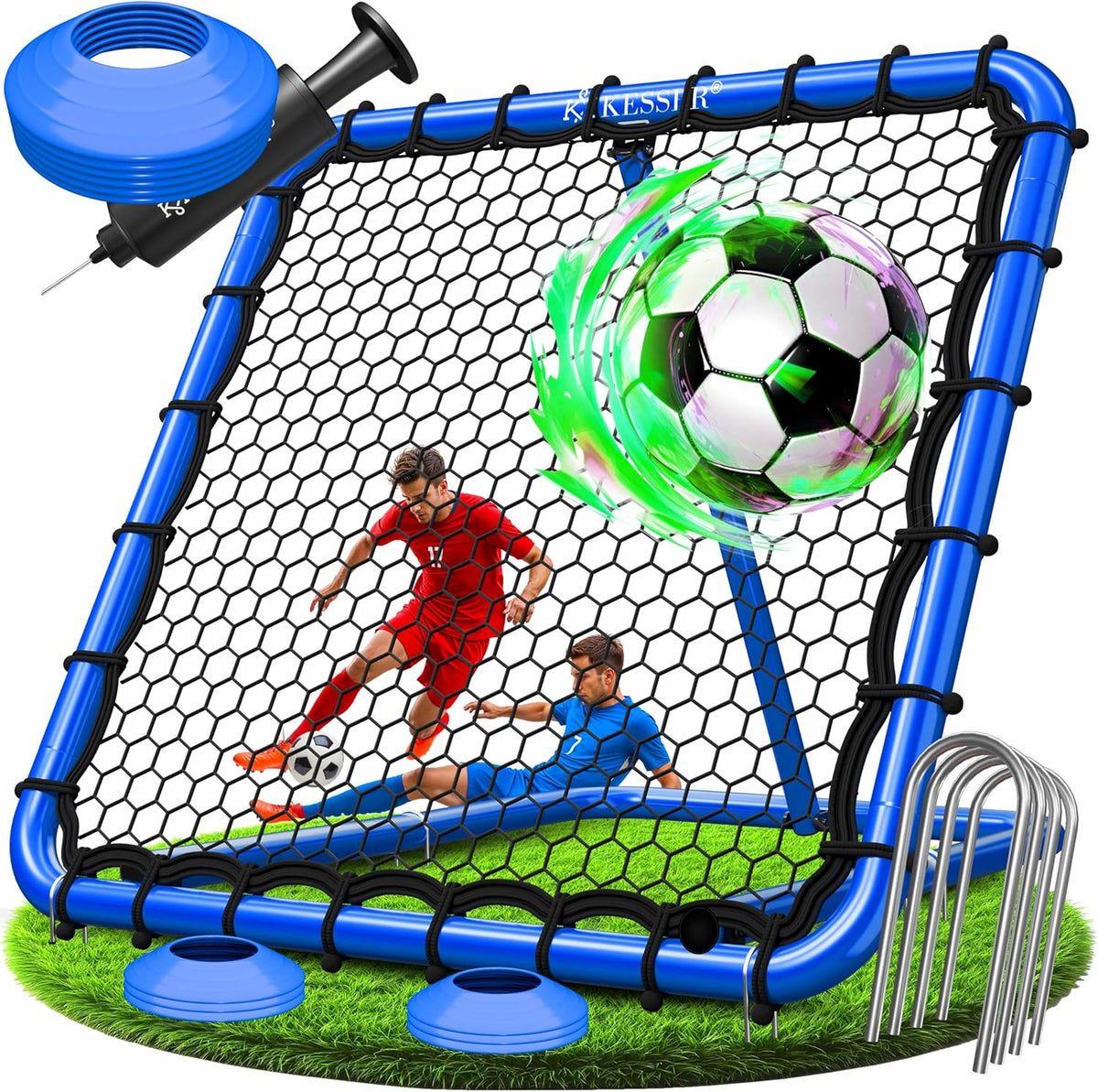 KESSER® Voetbal Rebounder - Kickback - Tchouk - 128x128cm - Blauw •