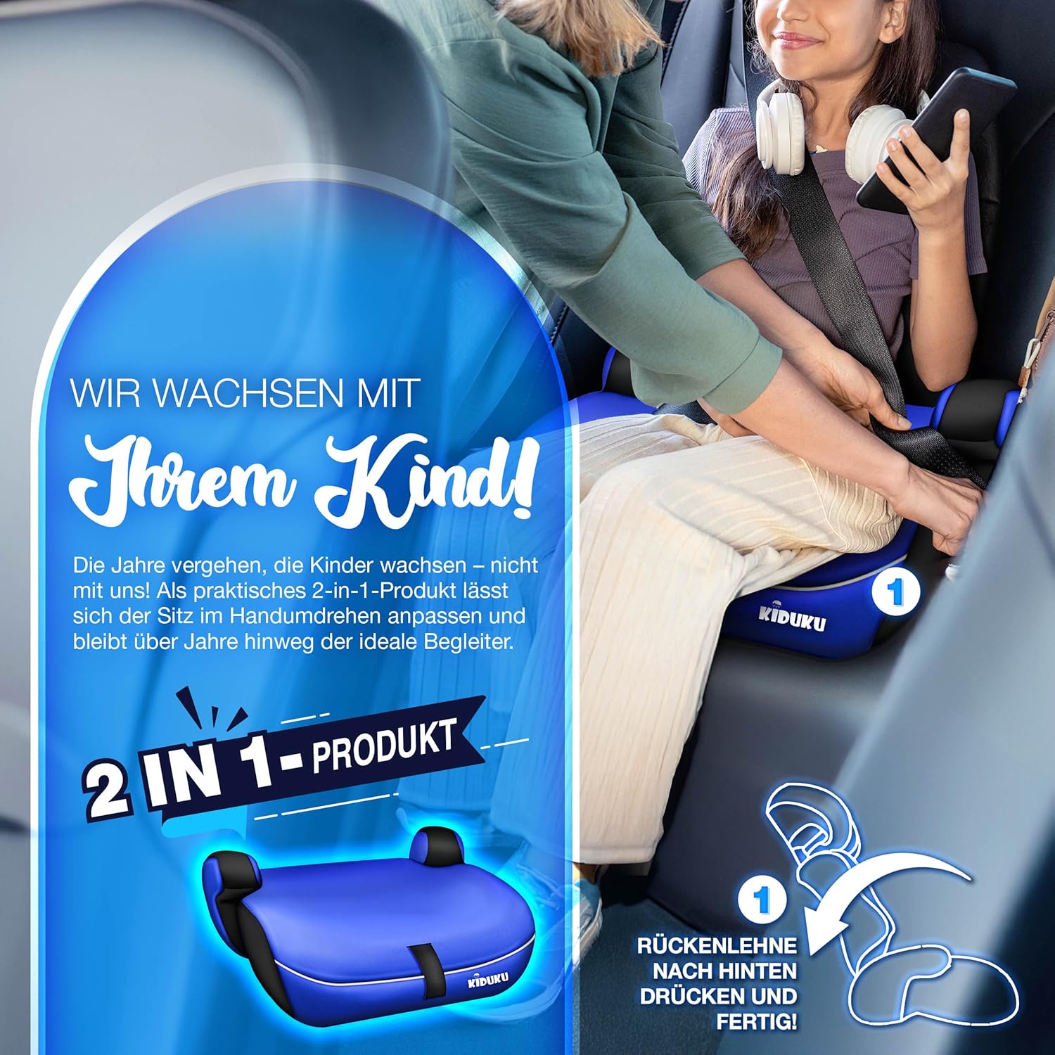 KIDUKU® Autostoeltje - Kinderzitje - Veiligheidsgordel - Blauw
