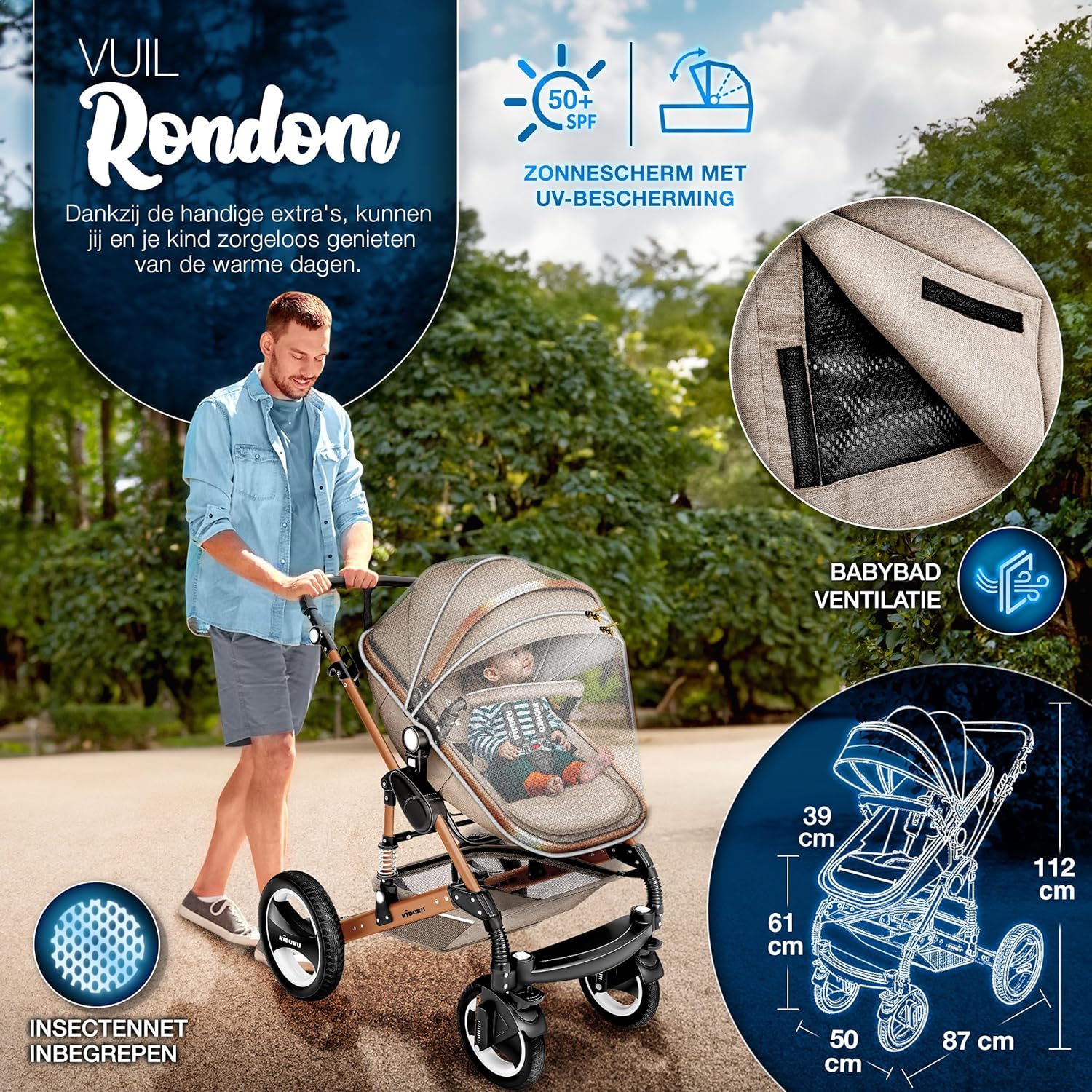 Kinderwagen 3 in 1 - Buggy - Wandelwagen - Kinderbuggy - Beige - KIDUKU®