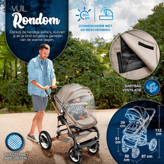 Kinderwagen 3 in 1 - Buggy - Wandelwagen - Kinderbuggy - Beige - KIDUKU®