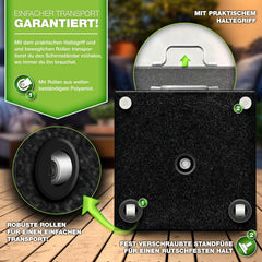 tillvex® Granit Parasolstandaard met wielen en transportgreep, 27 kg, vierkant, parasolvoet met roestvrijstalen buis, balkonparasolstandaard voor parasolstokken 16-48 mm en 250 cm diameter, zwart