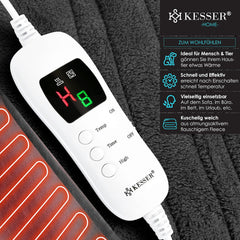 KESSER® Elektrische deken van pluche, 180 x 130 cm, grijs, TÜV SÜD GS getest, elektrische warmtedeken met timer, automatische uitschakeling, knuffeldeken, deken, 9 temperatuurniveaus, wasbaar tot 40