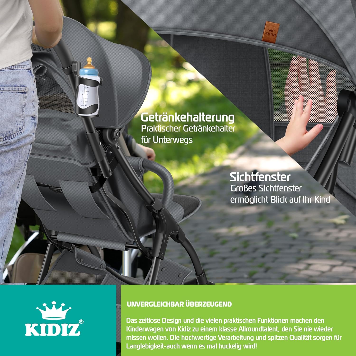 KIDIZ® Kinderwagen - Wandelwagen - Kinderbuggy - Antraciet