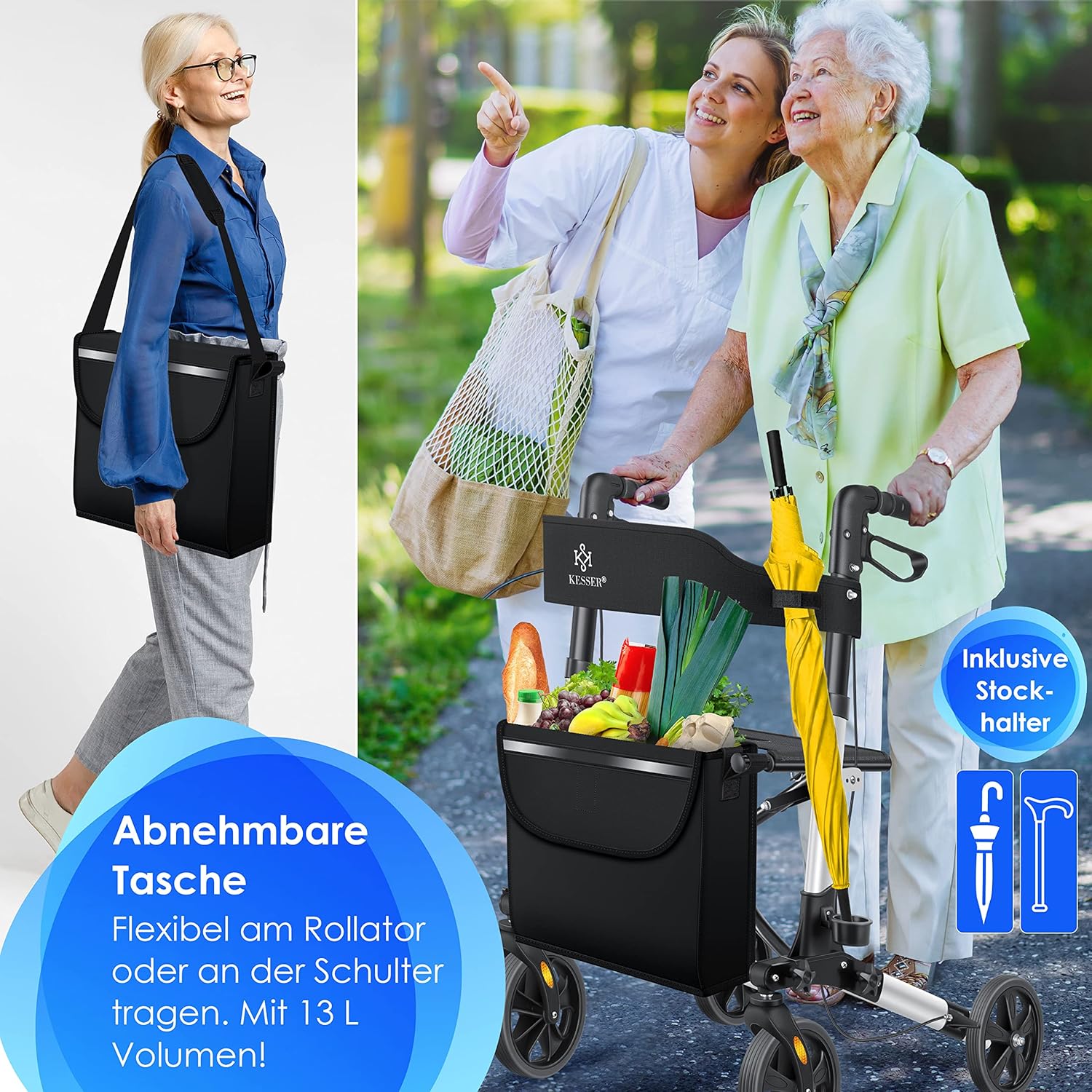 KESSER - Lichtgewicht Rollator - Dubbel Opvouwbaar - Zwart