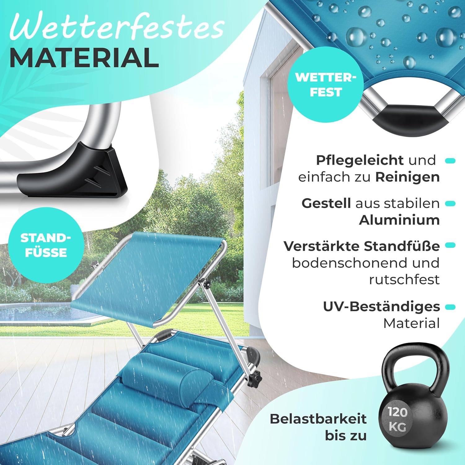 Ligbed - Ligstoel - Zonnebed - Opvouwbaar - Blauw - KESSER®