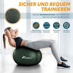 Fitness bal - Yoga bal - Pilates bal - Zwangerschapsbal - 65 cm - Groen - TRESKO