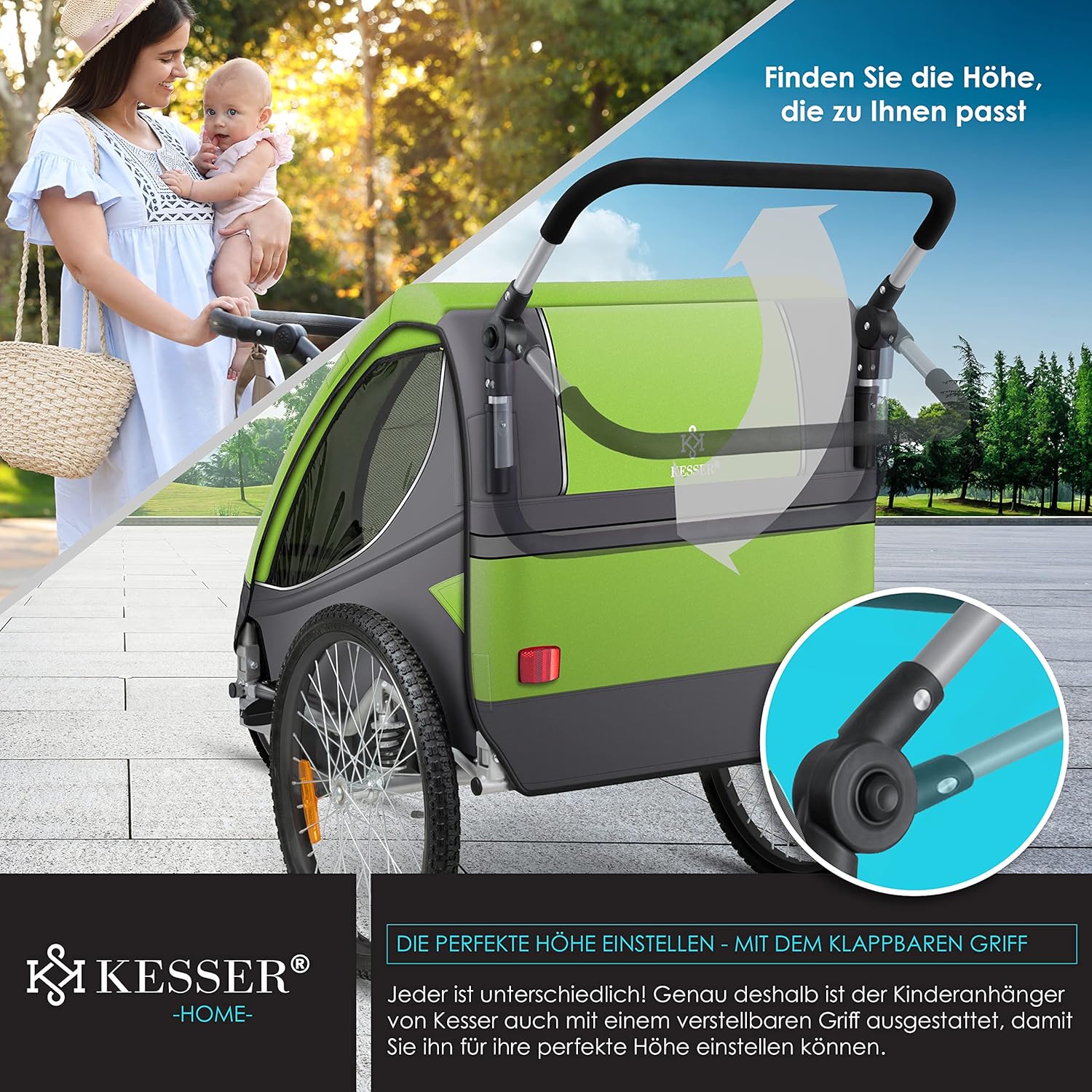 Fietskar kinderen - Fietsaanhanger - tot 40kg - Groen •