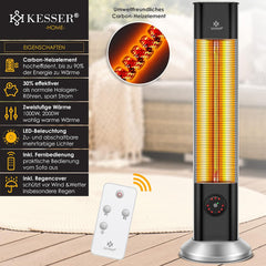 KESSER® Staande warmtestraler, infrarood staande warmtestraler, incl. beschermhoes, warmtestraler, terras, infraroodstraler, torenverwarming, 2000 W, terrasstraler, staande verwarming met