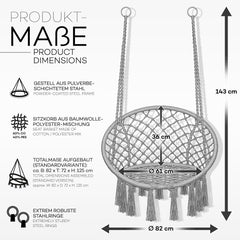 Tillvex® Hangstoel - Binnen & Buiten - Tot 200kg - Grijs •
