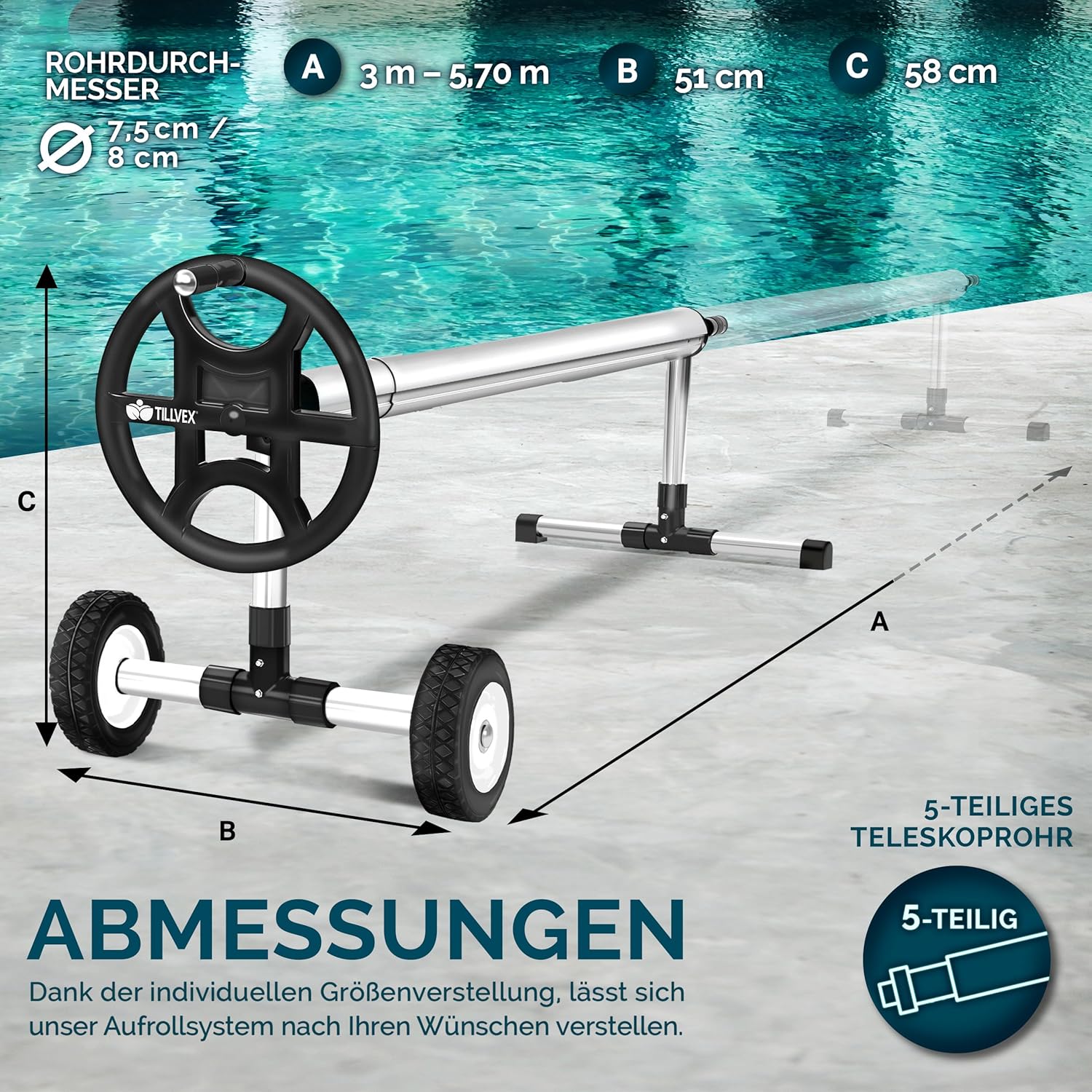 Tillvex® Zwembadhaspel - Zwembadopwinder - 3-5,70m
