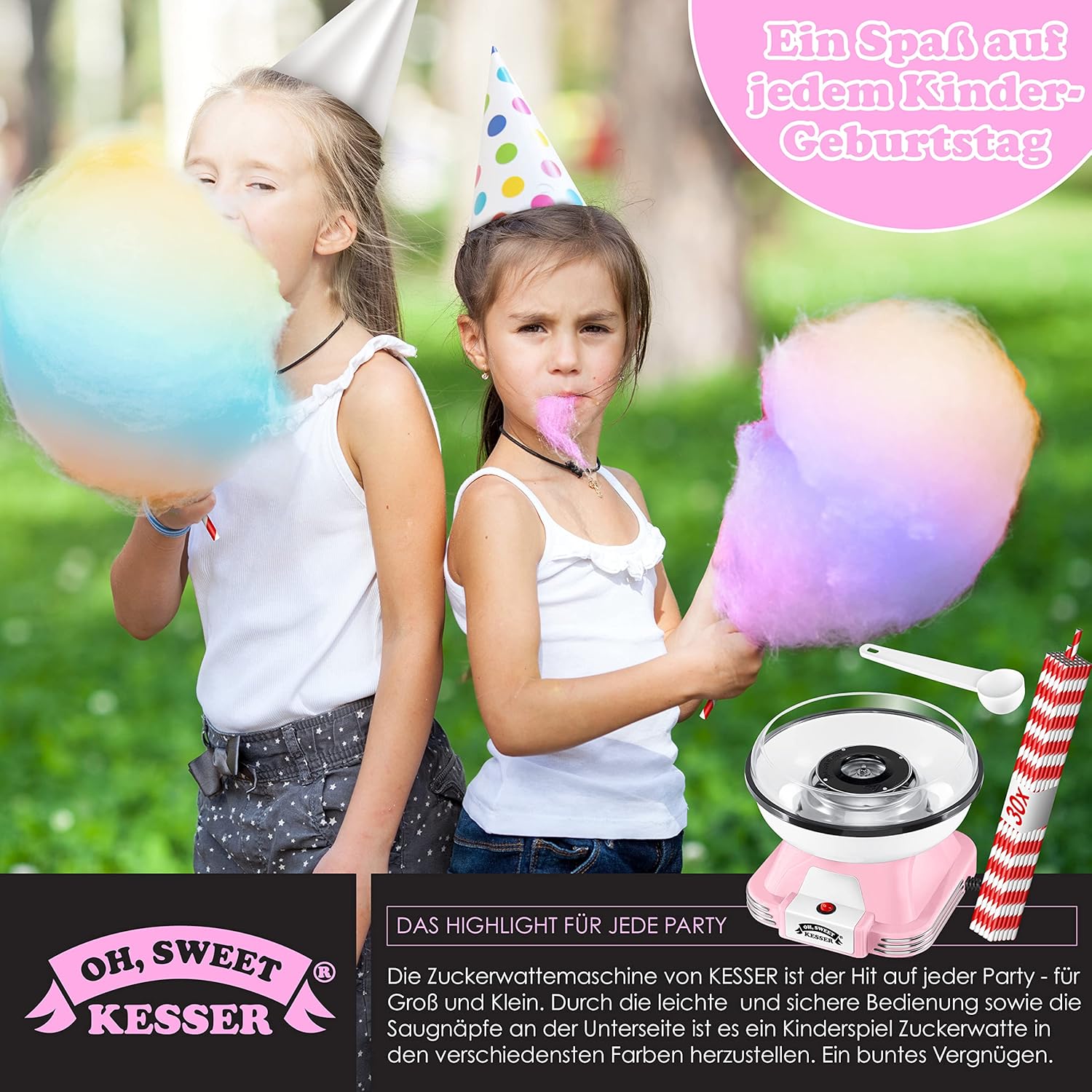 KESSER® Suikerspinmachine - Retro - 500W - Roze/Wit