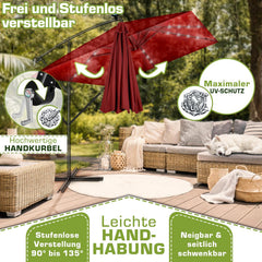 Zweefparasol - Tuinparasol - Parasol 330 cm - Met voet - Met Parasolhoes - Rood - Tillvex