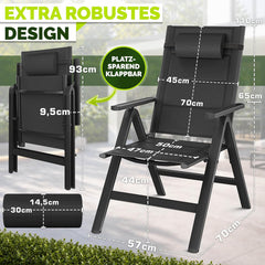 tillvex® Tuinstoel met hoge rugleuning, 1 stuk, met armleuningen en hoofdkussen | Klapstoel 7-voudig verstelbaar incl. bekleding | campingstoel inklapbaar, weerbestendig en ademend | tuinstoelen aluminium