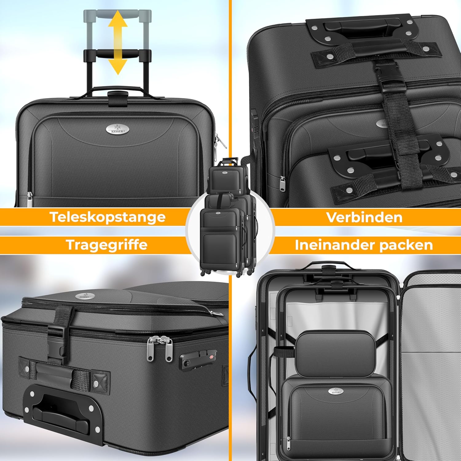 KESSER® Reiskofferset - 4-delig - Trolley - Kofferset - Antraciet