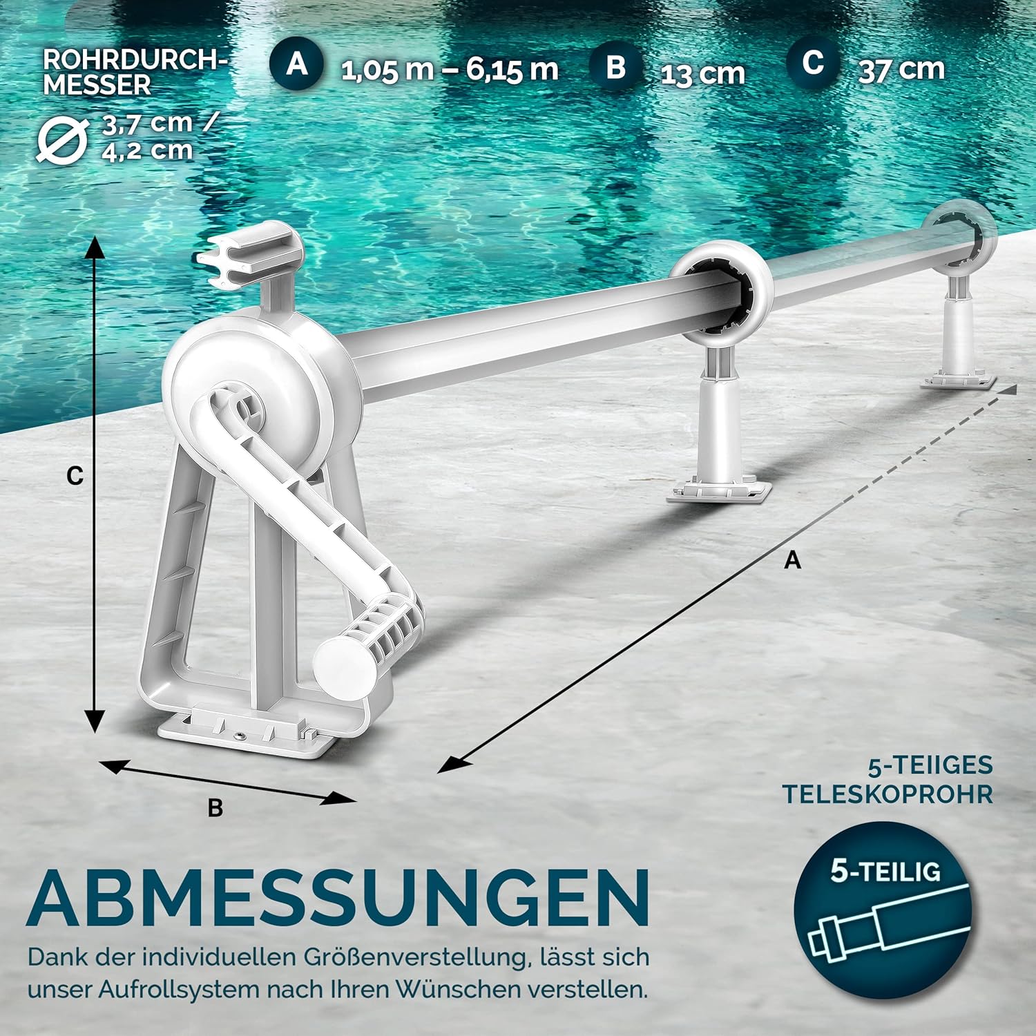 Tillvex® Zwembadhaspel - Zwembadopwinder - 1,05m-6,15m