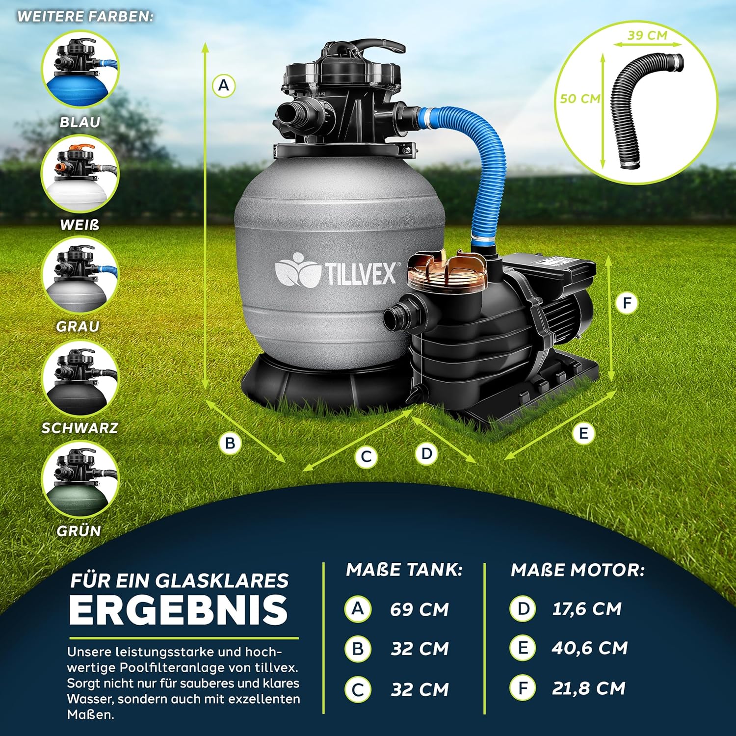 Tillvex® Zandfilter - Zandfilterpomp - 13200L/u - Grijs