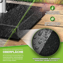 tillvex® Graniet Parasolstandaard met roestvrijstalen buis, parasolstandaard, parasol voor parasolstokken 16-48 mm en 300 cm, schermdiameter met transportgreep, antraciet, vierkant met trolley-handvat