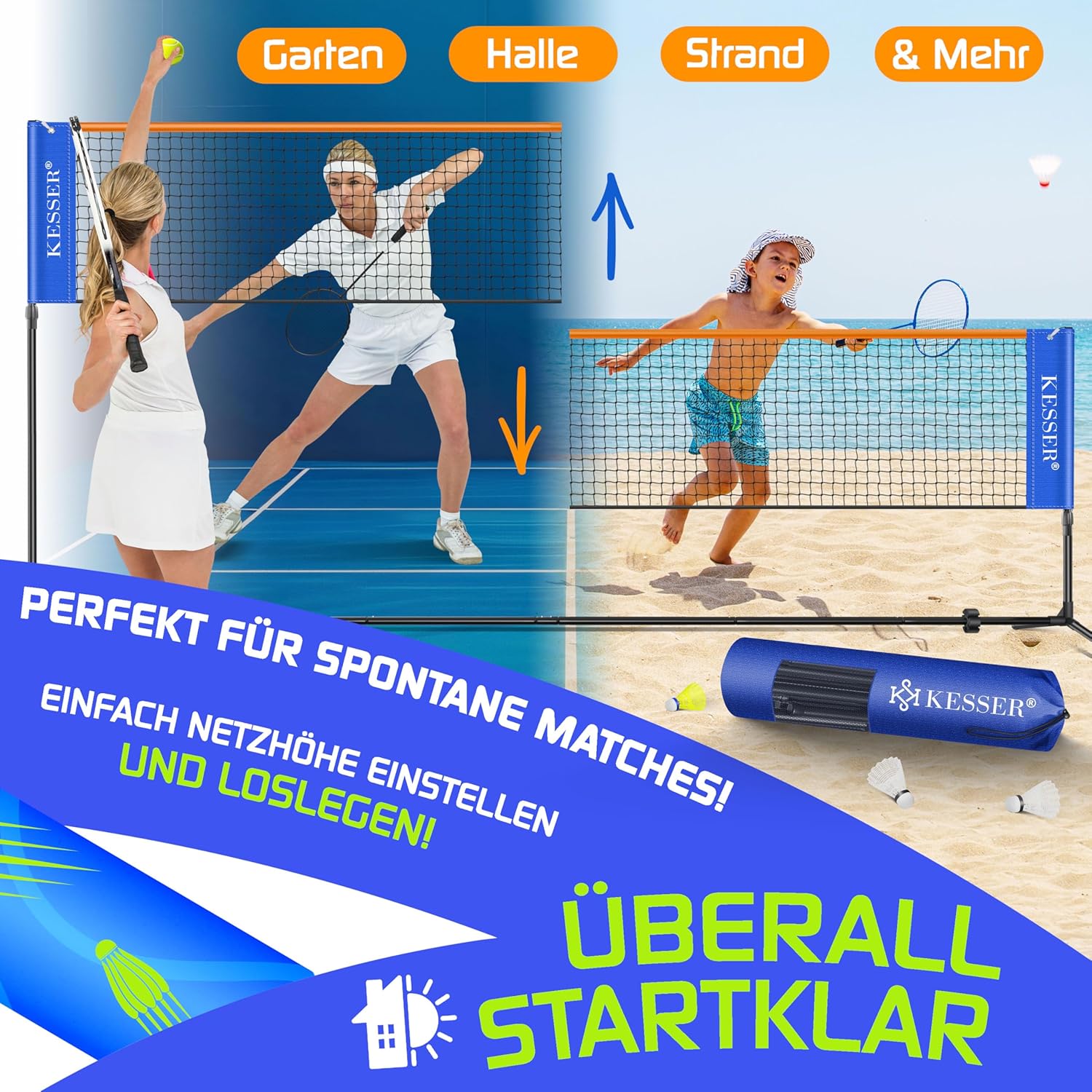 KESSER® Badmintonnet - Tennisnet - Volleybalnet - Verstelbaar - 300CM