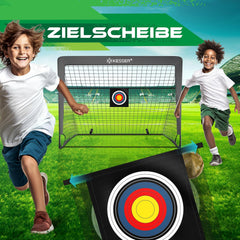 KESSER® Voetbaldoel voor kinderen, pop-up set van 2, 120 x 90 cm,  opvouwbaar, met glasvezelstangen en hoogwaardige doelnetten voor binnen, buiten en tuin, met transporttas, 6 x hoedjes, balpomp, schietschijf