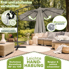 Zweefparasol - Tuinparasol - Parasol 300 cm - Met voet - Met Parasolhoes - Taupe - Tillvex