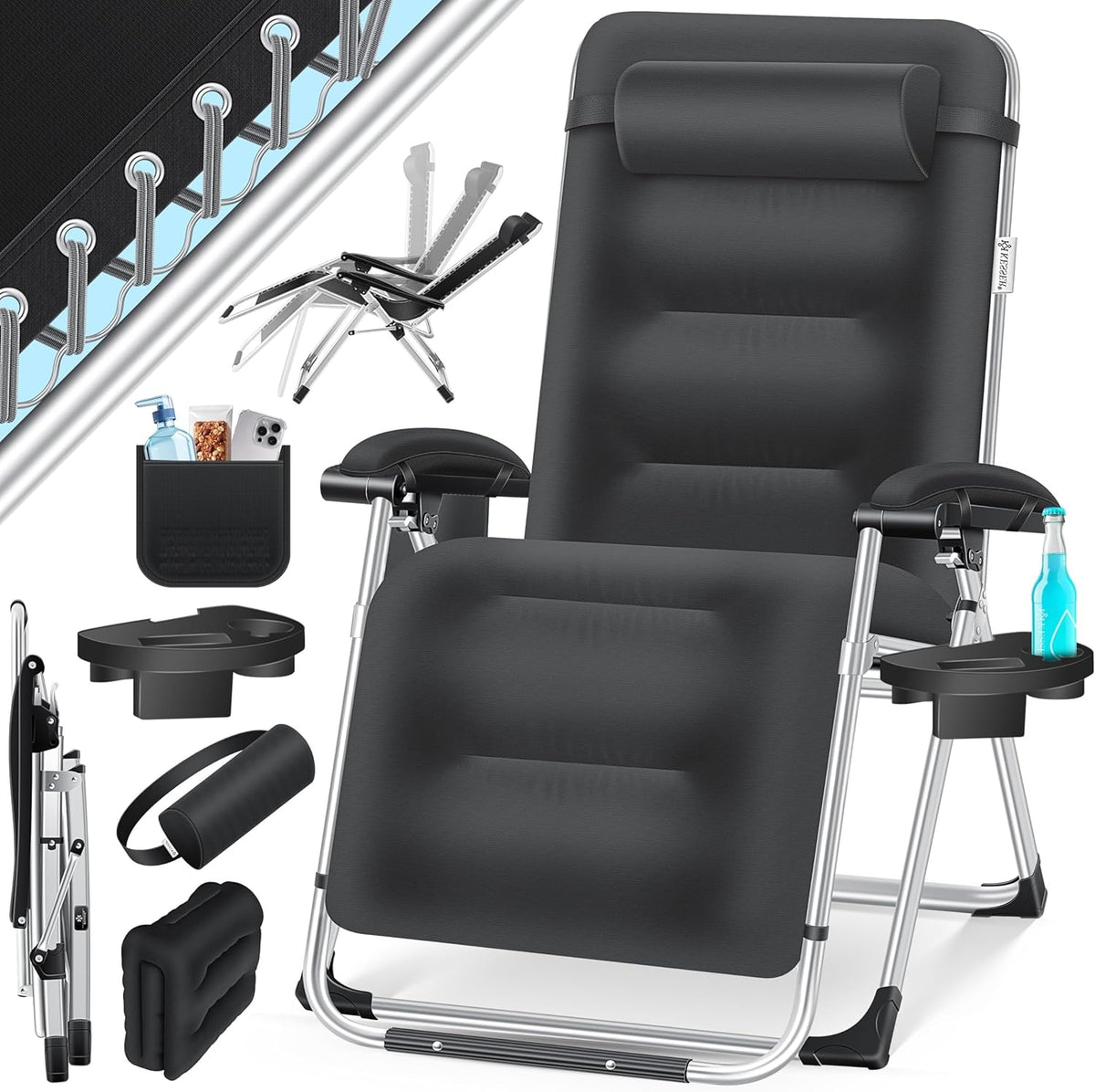 Tuinstoel - Ligstoel - Verstelbaar - Opvouwbaar - Zwart - KESSER®