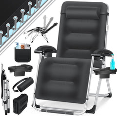 Tuinstoel - Ligstoel - Verstelbaar - Opvouwbaar - Zwart - KESSER®