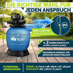 Zandfilterpomp - Zandfilter voor zwembad - Tot 50000L - Blauw - Tillvex