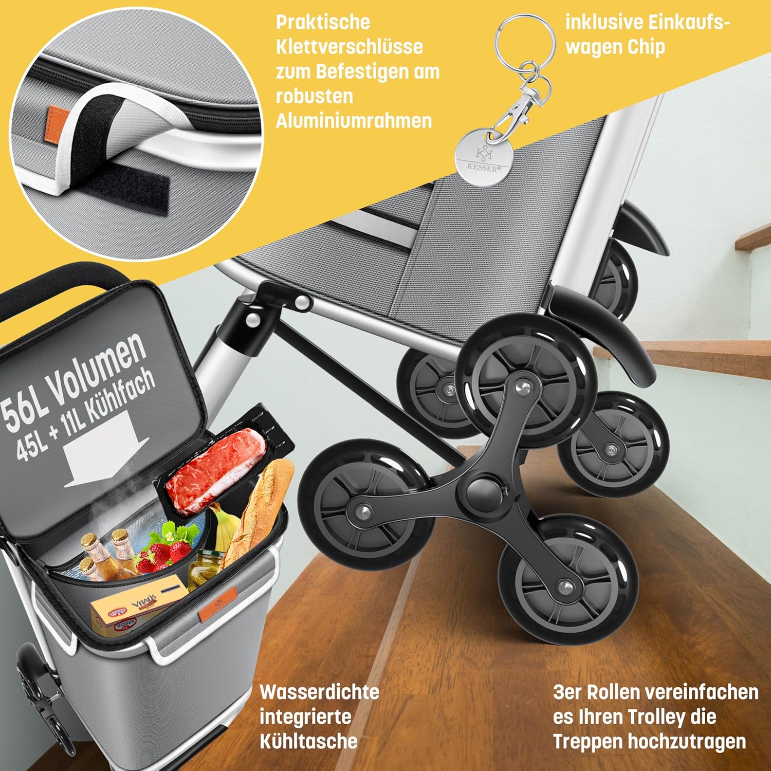 KESSER® Boodschappentrolley - Boodschappenwagen - 56L - tot 50kg  - Grijs