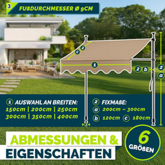 tillvex Klemluifel met handslinger, balkon, balkonluifel zonder boren, luifel uv-bestendig en in hoogte verstelbaar, zonwering, terras en tuin, waterdicht (taupe, 400 cm)