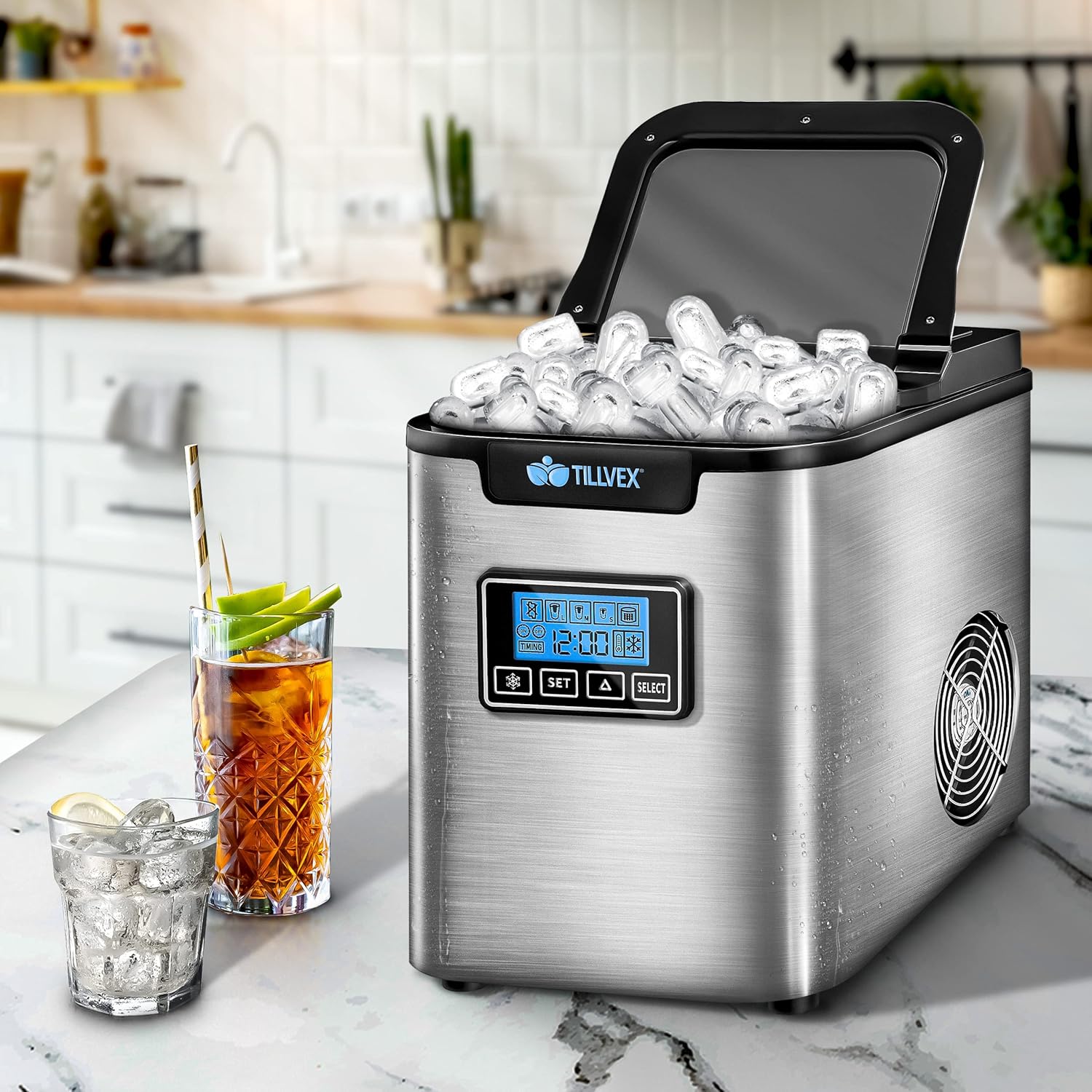 IJsblokjesmachine – 12kg/24 uur – IJsmachine - IJsblokjesmaker - Zilver - Tillvex®