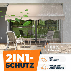 KESSER® Klemluifel met handslinger en led-lichtsnoer, balkonluifel zonder boren, luifel uv-bestendig, in hoogte verstelbaar en waterafstotend, zonwering voor balkon, terras en tuin, 350 cm