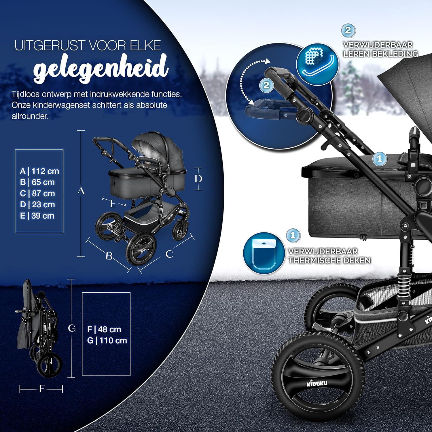 Kinderwagen 3 in 1 - Buggy - Wandelwagen - Kinderbuggy - Antraciet - KIDUKU®