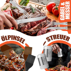 KESSER® RVS Barbecuebestekset - 37-delig - inc. tas - Bruin