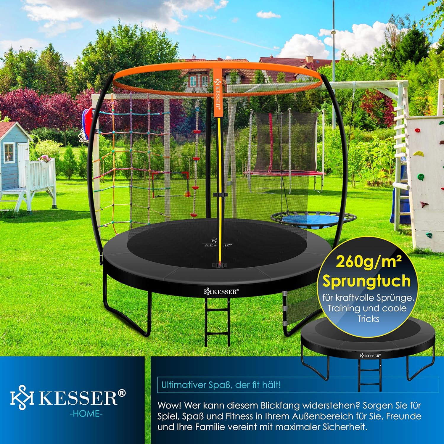 KESSER® Trampoline Ø244 cm - Veiligheidsnet en Ladder - tot 150 kg belasting - Oranje
