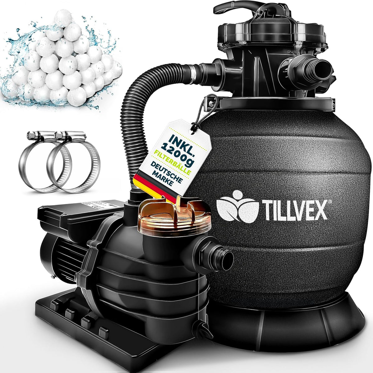 Zandfilterpomp - Zandfilter voor zwembad - 13200L/u - Zwart - Tillvex®