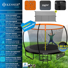 KESSER® Trampoline Ø366 cm, TÜV Rheinland GS-gecertificeerd, tuintrampoline, kindertrampoline tot 150 kg, complete set met veiligheidsnet, ladder, randafdekking en accessoires