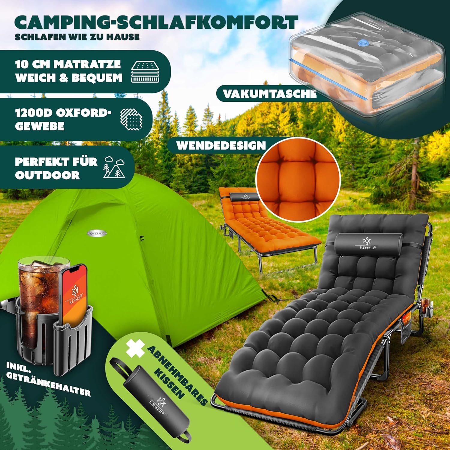 KESSER® Campingbed - Ligbed - Inklapbaar - 190x68x30cm - Antraciet