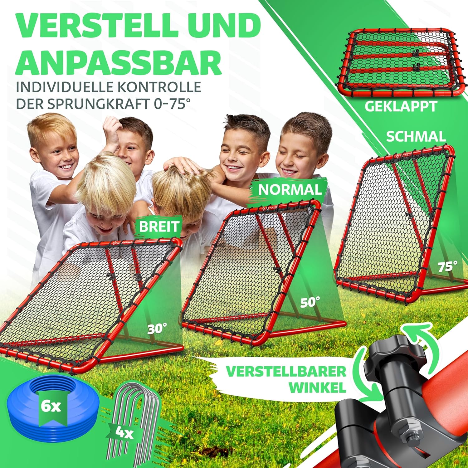 KESSER® Voetbal Rebounder - Kickback - Tchouk - 128x128cm - Rood •