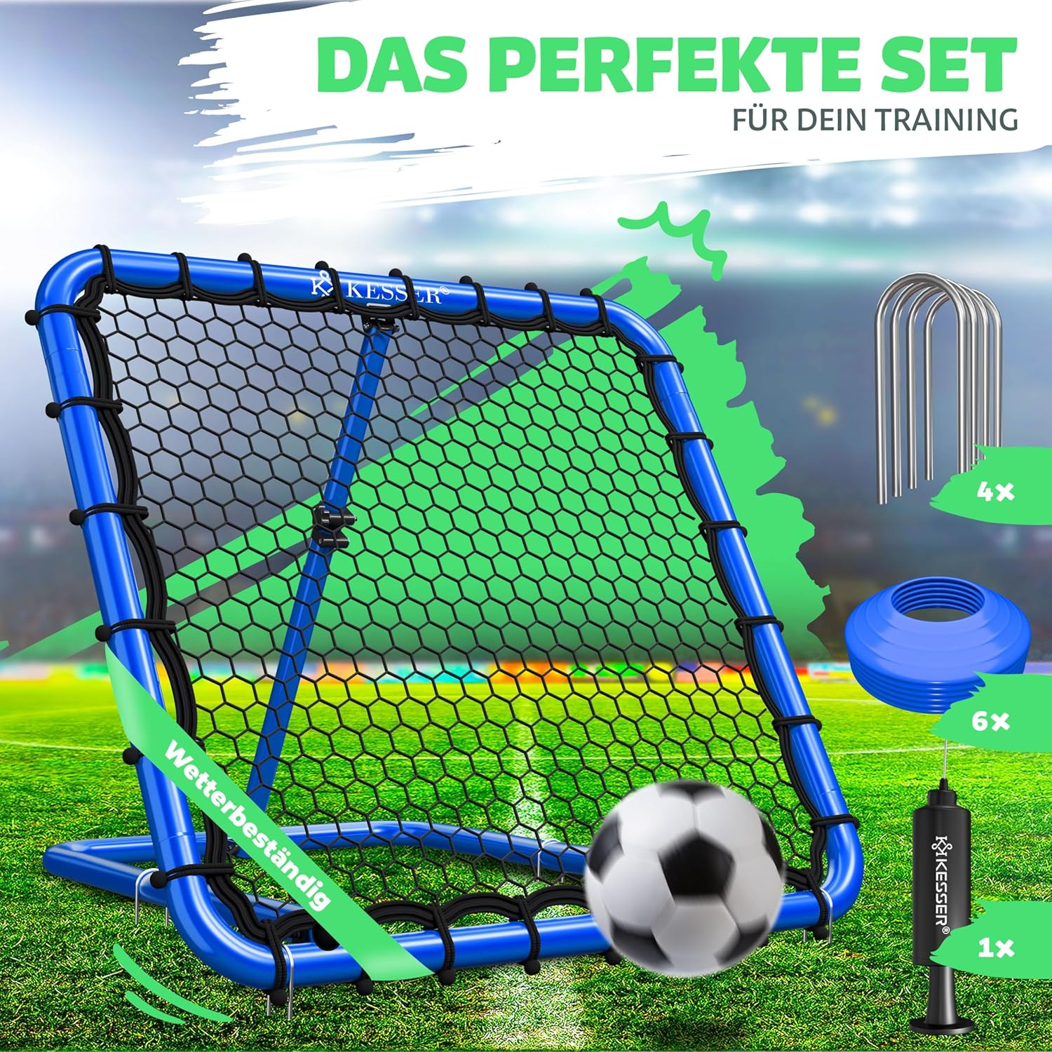 KESSER® Voetbal Rebounder - Kickback - Tchouk - 128x128cm - Blauw •