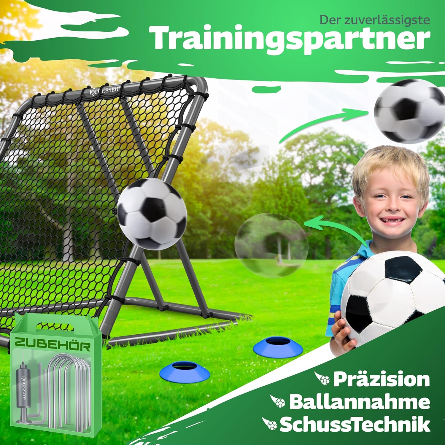 KESSER® Voetbal Rebounder - Kickback - Tchouk - 128x128cm - Grijs