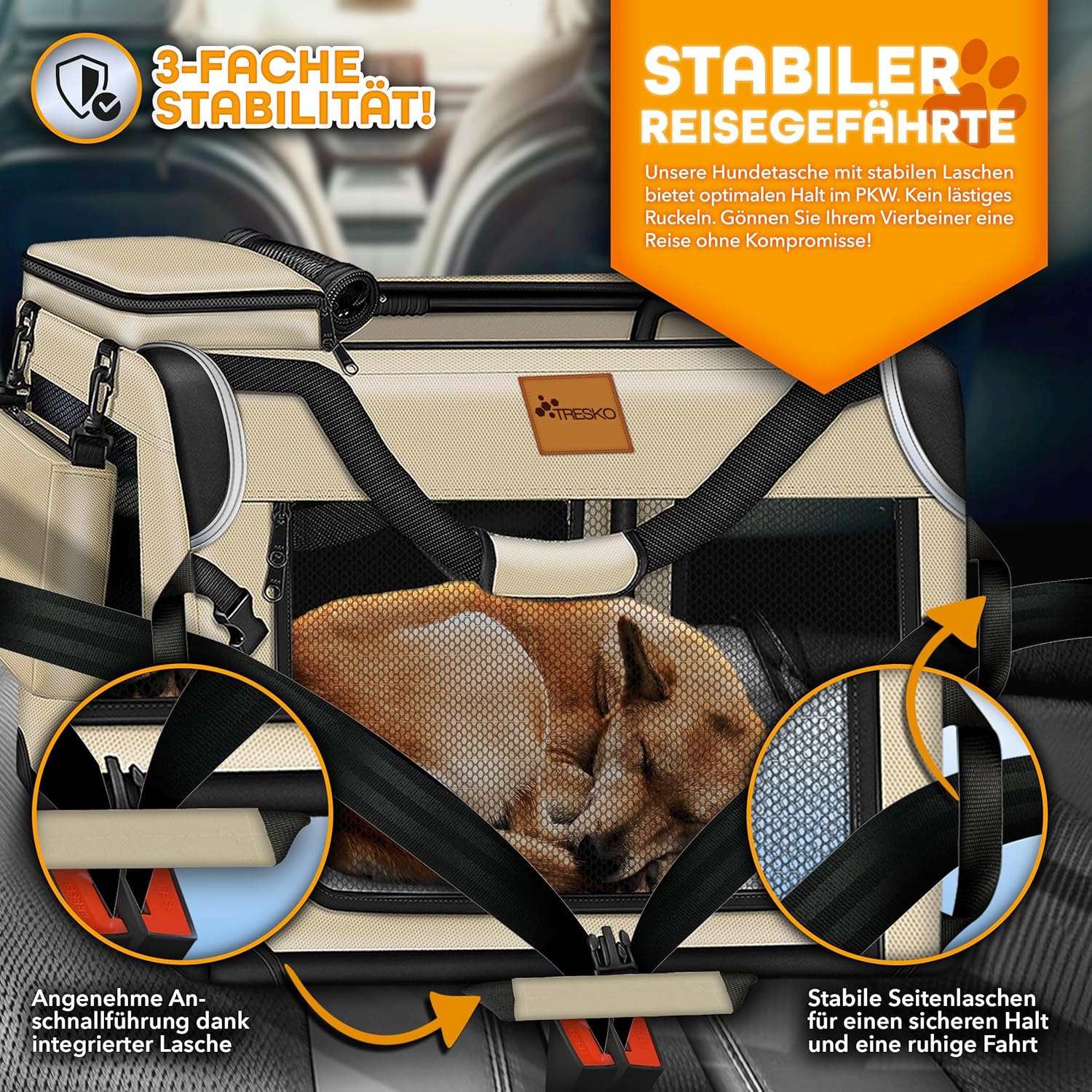 Reisbench hond - Draagtas hond - Transportbox - 92x63x63 cm - Beige