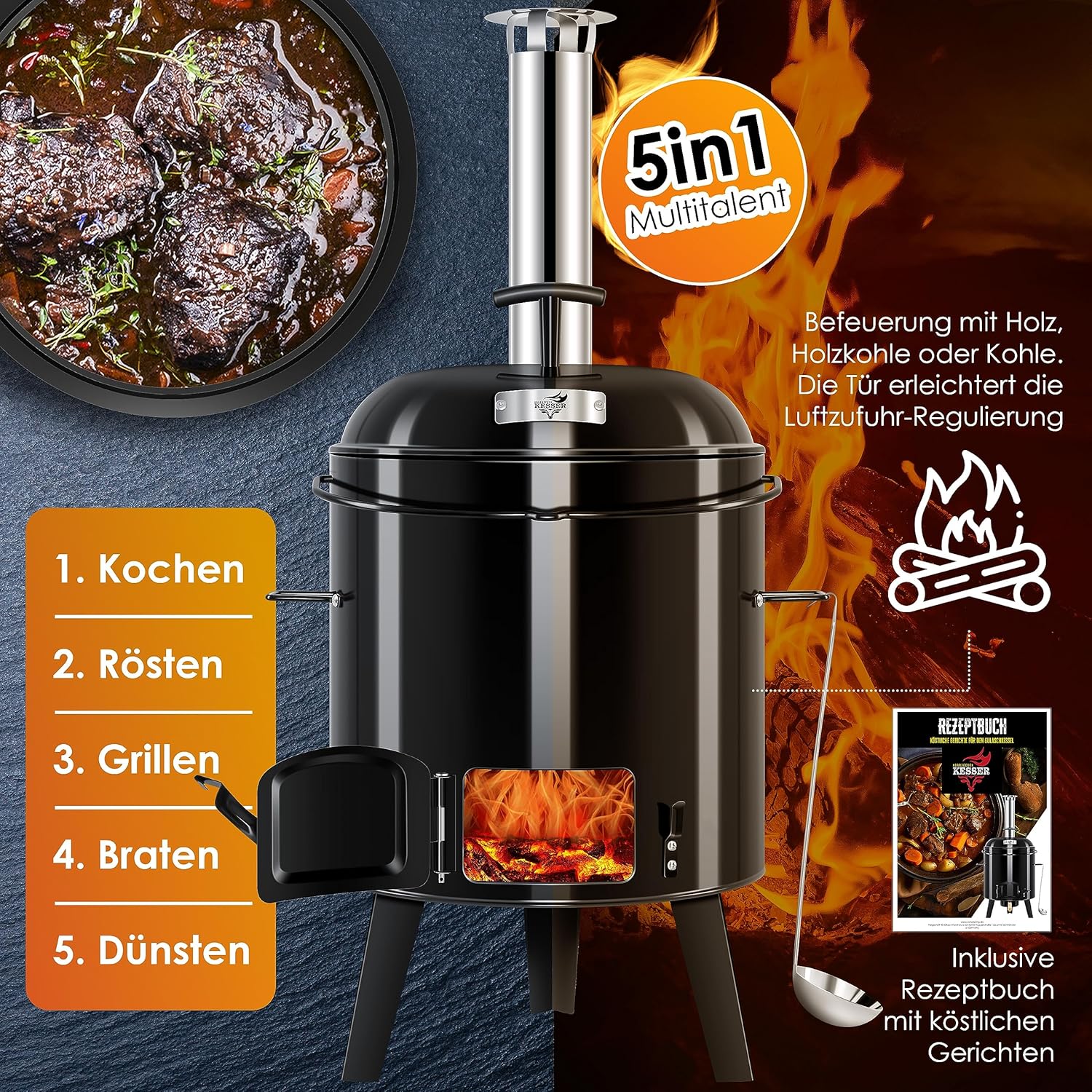 KESSER® Goulashketel - Goulashpot - Kookpot - Geëmailleerd - Zwart