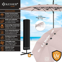 KESSER® LED Parasol - 4,6mx2,7m - Zweefparasol - Draaibaar - Taupe •