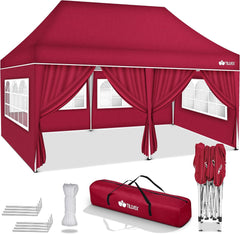 tillvex Paviljoen, 3 x 6 m, waterdicht, pop-up vouwpaviljoen, in hoogte verstelbaar, tuintent, uv-bescherming 50+, partytent met tas voor de tuin, rood, met 6 zijdelen