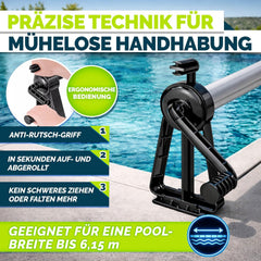 tillvex Premium zwembadhaspel 1,05-6,15 m incl. thermometer & banden | oprolsysteem voor zonnezeil | Mobiel oprolsysteem voor zwembadzeil & afdekking | weerbestendig materiaal